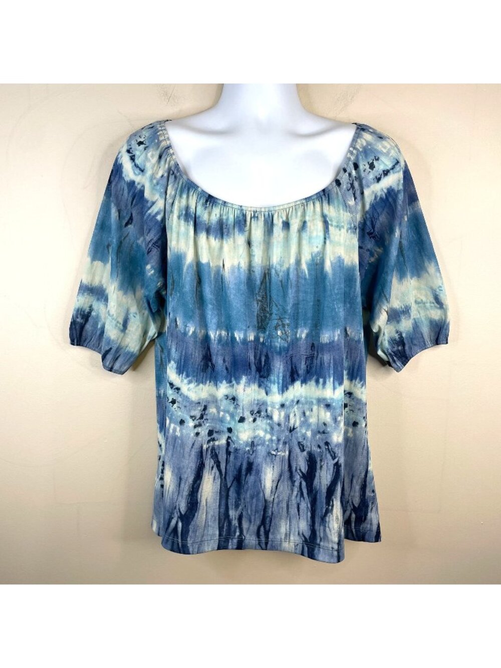 Chico's Coastal Beachy Top Womens 3 XLarge Mesh‎ Pullover Vacation Shibori Artsy